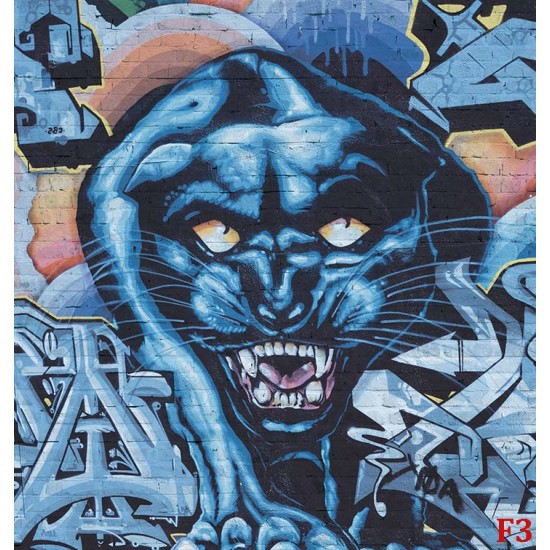 Wall murals brick wall witth graffiti and jaguar in 2 colors