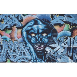 Wall murals brick wall witth graffiti and jaguar in 2 colors