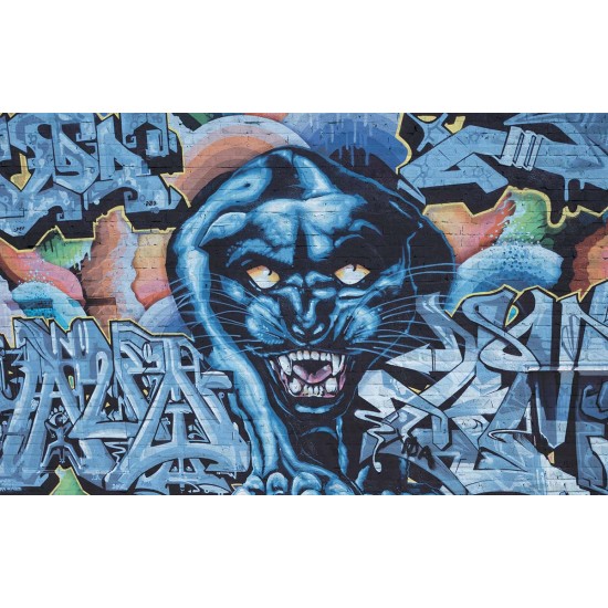 Wall murals brick wall witth graffiti and jaguar in 2 colors