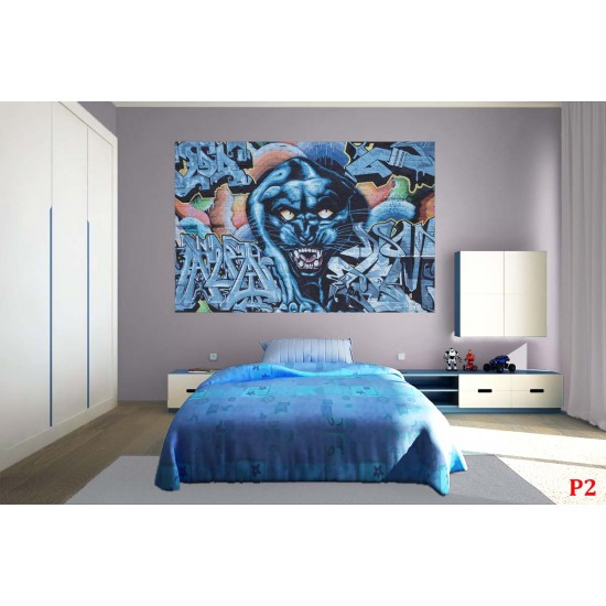 Wall murals brick wall witth graffiti and jaguar in 2 colors