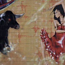 Wallpapers graffiti wall with a bull and a girl