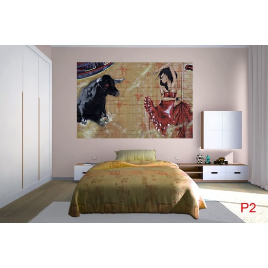 Wallpapers graffiti wall with a bull and a girl