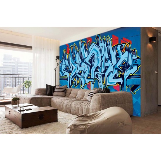 Wall -photo mural graffiti wall décor yellow lines in 2 colors Wall -photo mural graffiti wall décor yellow lines in 2 colors