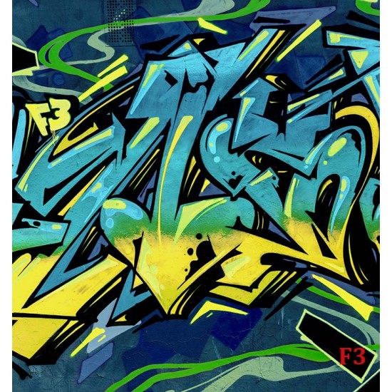 Wall murals wall graffiti in blue and yellow colors