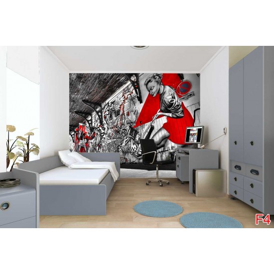 Wall mural street graffiti tunnel in black and red