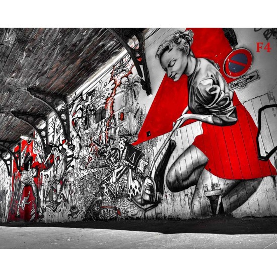 Wall mural street graffiti tunnel in black and red