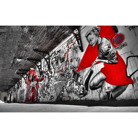 Wall mural street graffiti tunnel in black and red