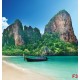 Wallpapers mural tropical beach with rocks and boat