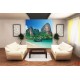 Wallpapers mural tropical beach with rocks and boat