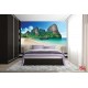 Wallpapers mural tropical beach with rocks and boat