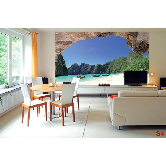 Wallpapers mural maxi lagoon with boats and rocks Wallpapers mural maxi lagoon with boats and rocks