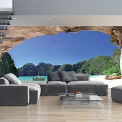 Wallpapers mural maxi lagoon with boats and rocks Wallpapers mural maxi lagoon with boats and rocks