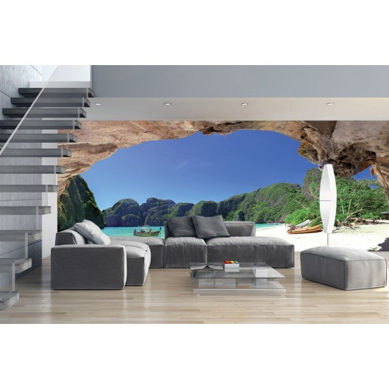 Wallpapers mural maxi lagoon with boats and rocks Wallpapers mural maxi lagoon with boats and rocks