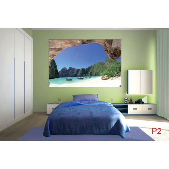 Wallpapers mural maxi lagoon with boats and rocks Wallpapers mural maxi lagoon with boats and rocks