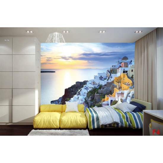 Wallpapers mural view sunset over Santorini