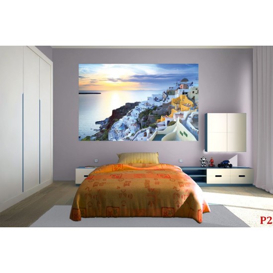 Wallpapers mural view sunset over Santorini