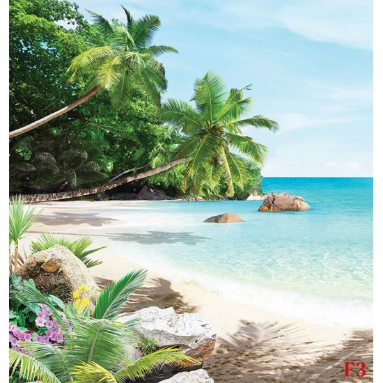 Wallpapers mural sea bay with palm trees and flowers