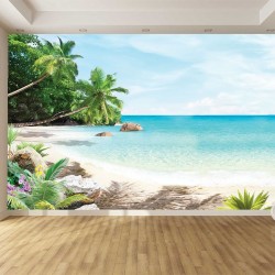 Wallpapers mural sea bay with palm trees and flowers Wallpapers mural sea bay with palm trees and flowers
