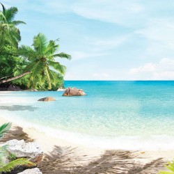 Wallpapers mural sea bay with palm trees and flowers