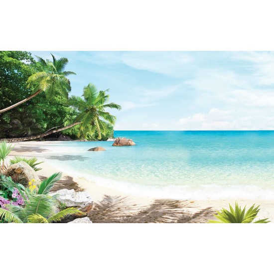 Wallpapers mural sea bay with palm trees and flowers