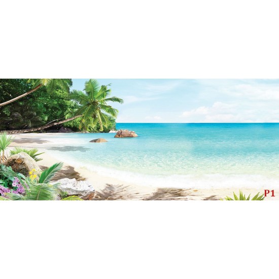 Wallpapers mural sea bay with palm trees and flowers