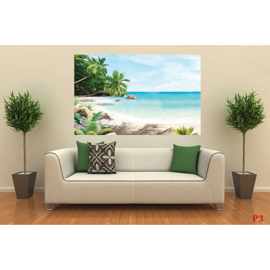 Wallpapers mural sea bay with palm trees and flowers
