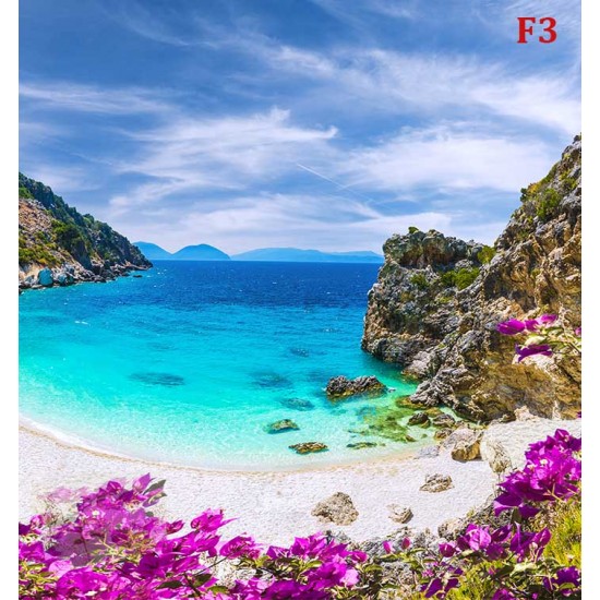 Photo mural sea bay beach with purple flowers