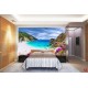 Photo mural sea bay beach with purple flowers
