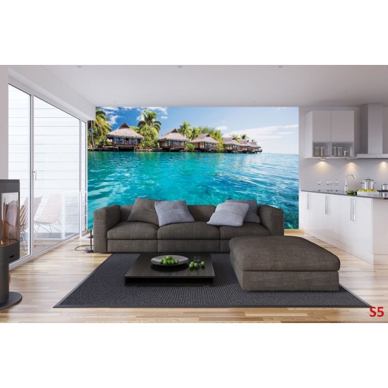 Wallpapers mural wonderful ocean with tropical houses Wallpapers mural wonderful ocean with tropical houses