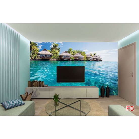 Wallpapers mural wonderful ocean with tropical houses Wallpapers mural wonderful ocean with tropical houses