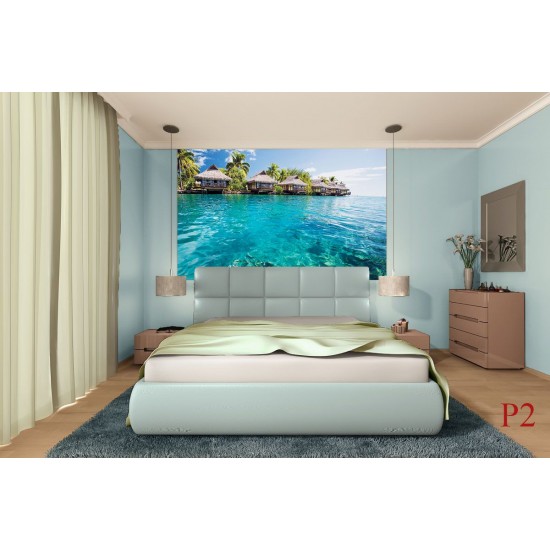 Wallpapers mural wonderful ocean with tropical houses Wallpapers mural wonderful ocean with tropical houses