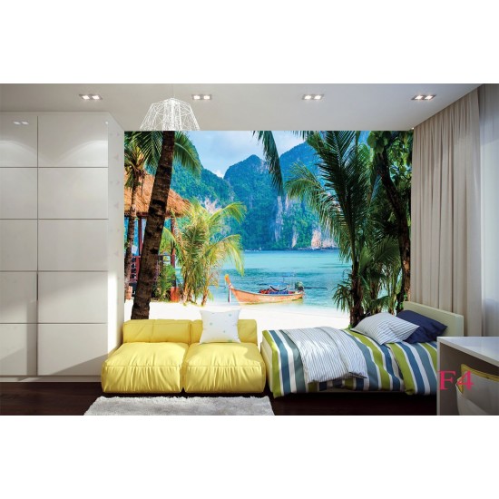 Wallpapers mural beautiful tropical bay boat
