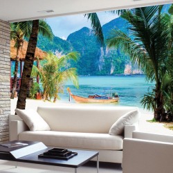 Wallpapers mural beautiful tropical bay boat