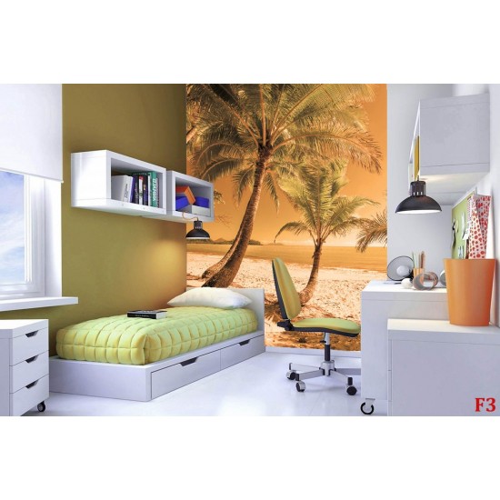 Wall murals beach with palm trees on orange background Wall murals beach with palm trees on orange background