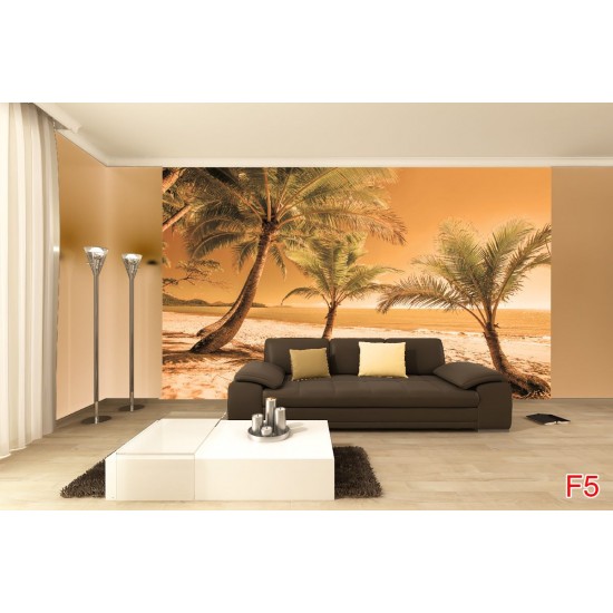 Wall murals beach with palm trees on orange background Wall murals beach with palm trees on orange background