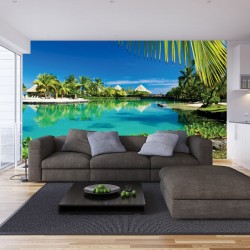 Wallpapers mural beautiful tropical view with palm trees and villas Wallpapers mural beautiful tropical view with palm trees and villas
