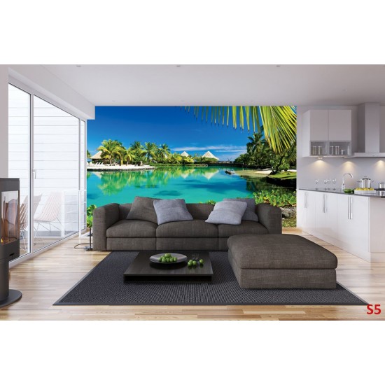 Wallpapers mural beautiful tropical view with palm trees and villas Wallpapers mural beautiful tropical view with palm trees and villas
