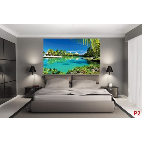 Wallpapers mural beautiful tropical view with palm trees and villas Wallpapers mural beautiful tropical view with palm trees and villas