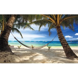 Wall murals palm trees on the beach with a hammock