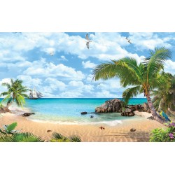 Wallpapers mural tropical view of the sea palms and parrot