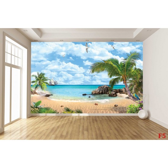 Wallpapers mural tropical view of the sea palms and parrot Wallpapers mural tropical view of the sea palms and parrot