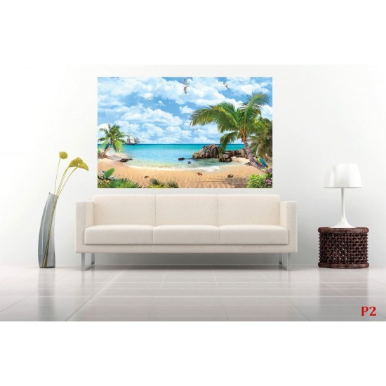 Wallpapers mural tropical view of the sea palms and parrot Wallpapers mural tropical view of the sea palms and parrot
