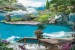 Wallpapers mural 3D effect of view with jumping dolphin and flowers