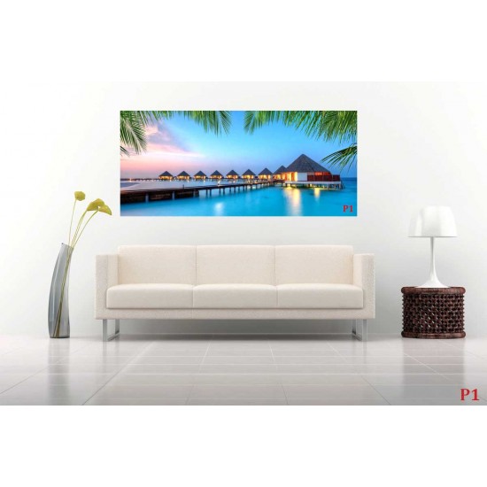Wallpapers mural amazing night view Maldives with palm leaves