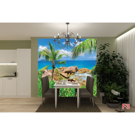Wallpapers mural beautiful rocky shore with a palm Wallpapers mural beautiful rocky shore with a palm