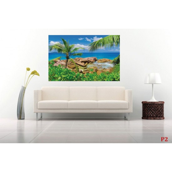 Wallpapers mural beautiful rocky shore with a palm Wallpapers mural beautiful rocky shore with a palm
