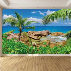 Wallpapers mural beautiful rocky shore with a palm
