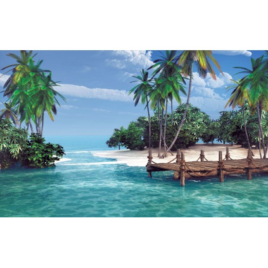 Wallpapers mural tropical coast with a bridge - 3d effect Wallpapers mural tropical coast with a bridge - 3d effect