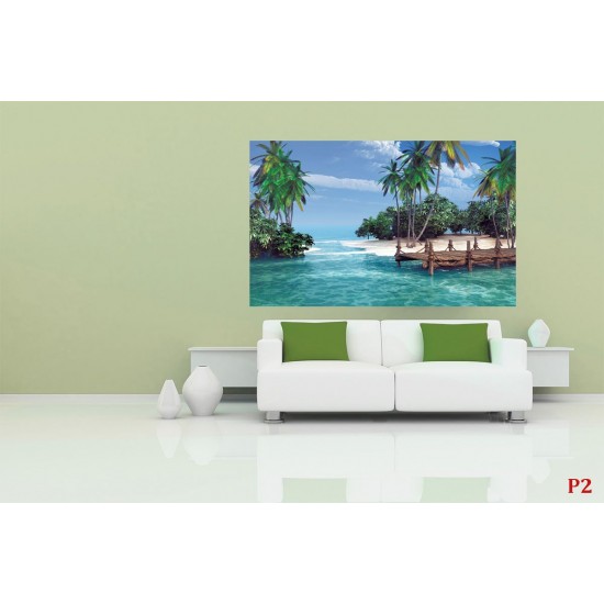 Wallpapers mural tropical coast with a bridge - 3d effect Wallpapers mural tropical coast with a bridge - 3d effect