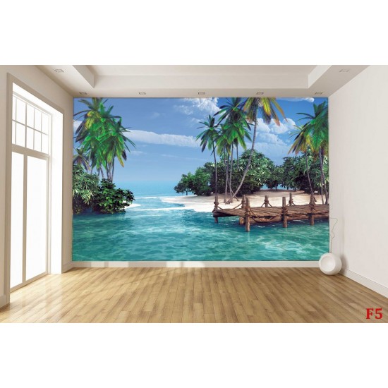 Wallpapers mural tropical coast with a bridge - 3d effect Wallpapers mural tropical coast with a bridge - 3d effect